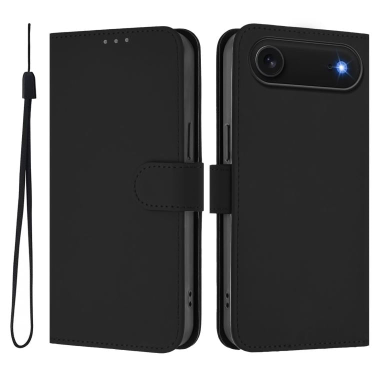 Skin Feel Solid Color Leather Phone Case with Lanyard, iPhone 16e