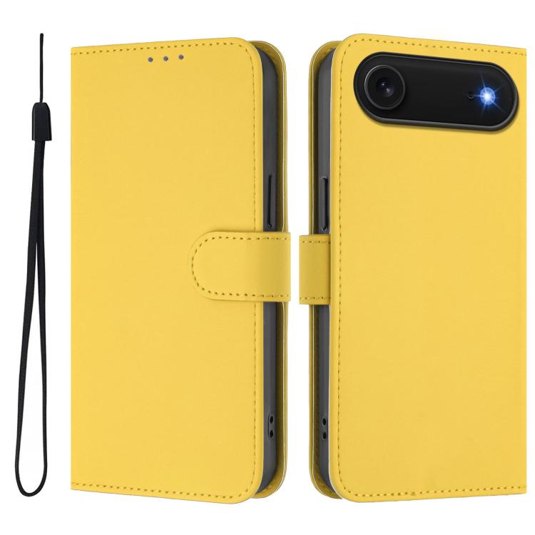 Skin Feel Solid Color Leather Phone Case with Lanyard, iPhone 16e