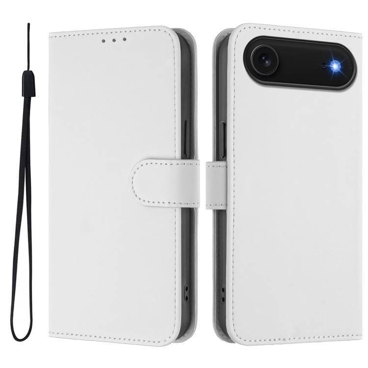 Skin Feel Solid Color Leather Phone Case with Lanyard, iPhone 16e