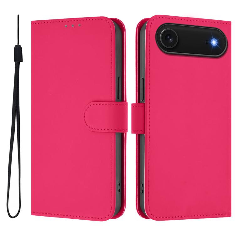 Skin Feel Solid Color Leather Phone Case with Lanyard, iPhone 16e
