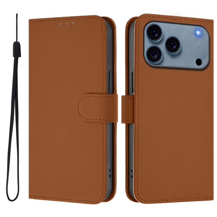 Skin Feel Solid Color Leather Phone Case with Lanyard, For iPhone 16 Pro
