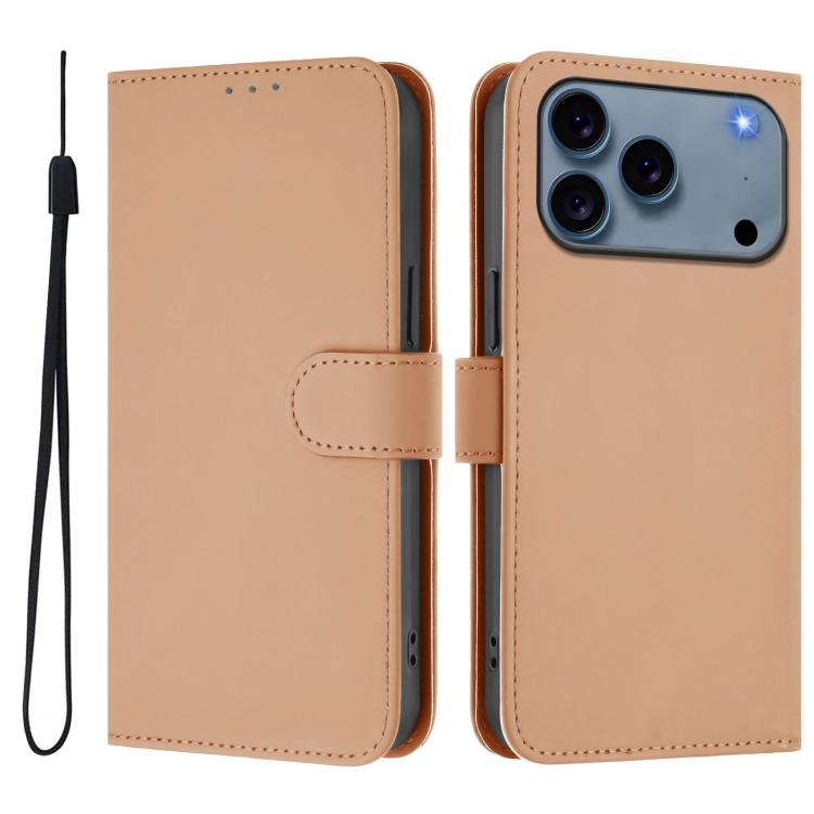 Skin Feel Solid Color Leather Phone Case with Lanyard, For iPhone 16 Pro