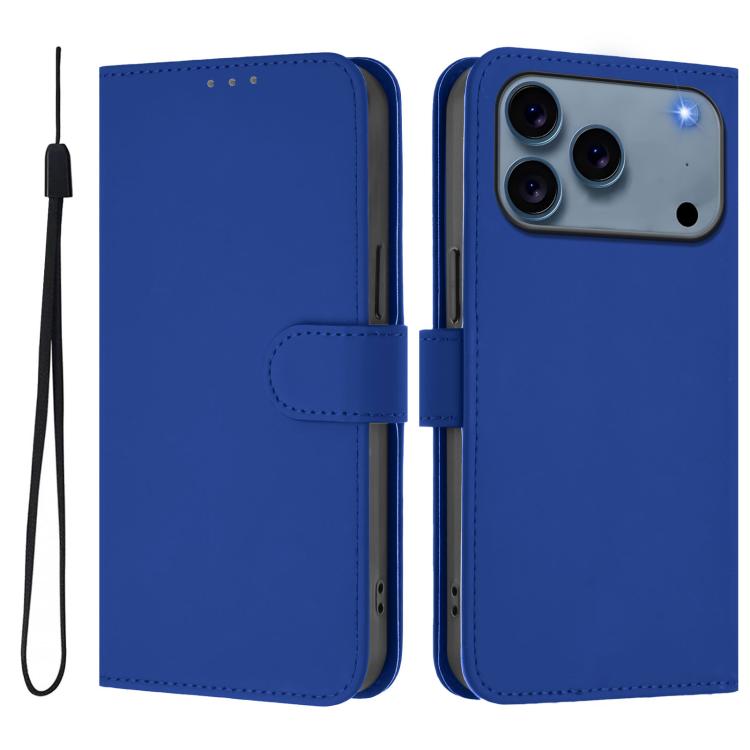 Skin Feel Solid Color Leather Phone Case with Lanyard, For iPhone 16 Pro