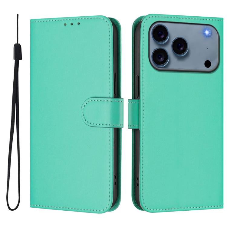 Skin Feel Solid Color Leather Phone Case with Lanyard, For iPhone 16 Pro