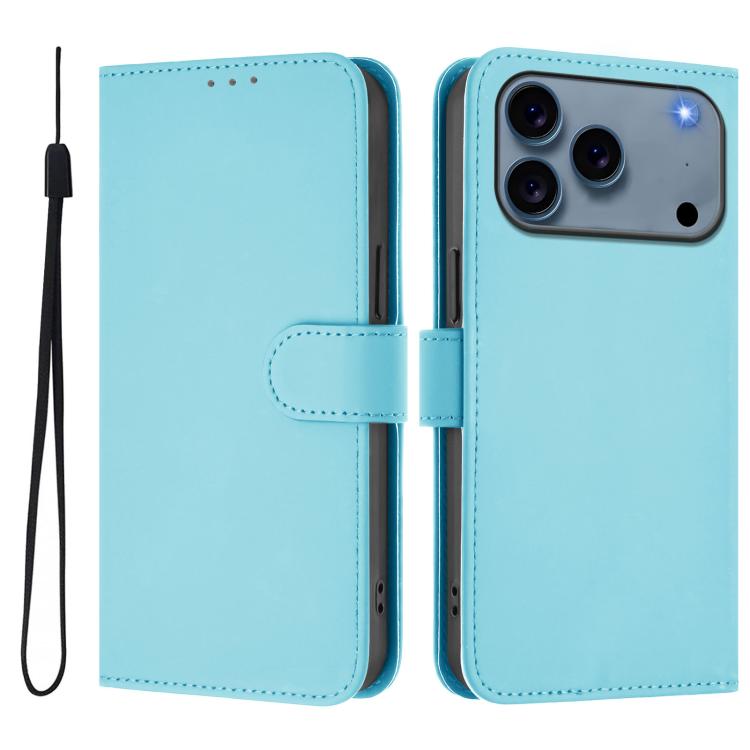 Skin Feel Solid Color Leather Phone Case with Lanyard, For iPhone 16 Pro