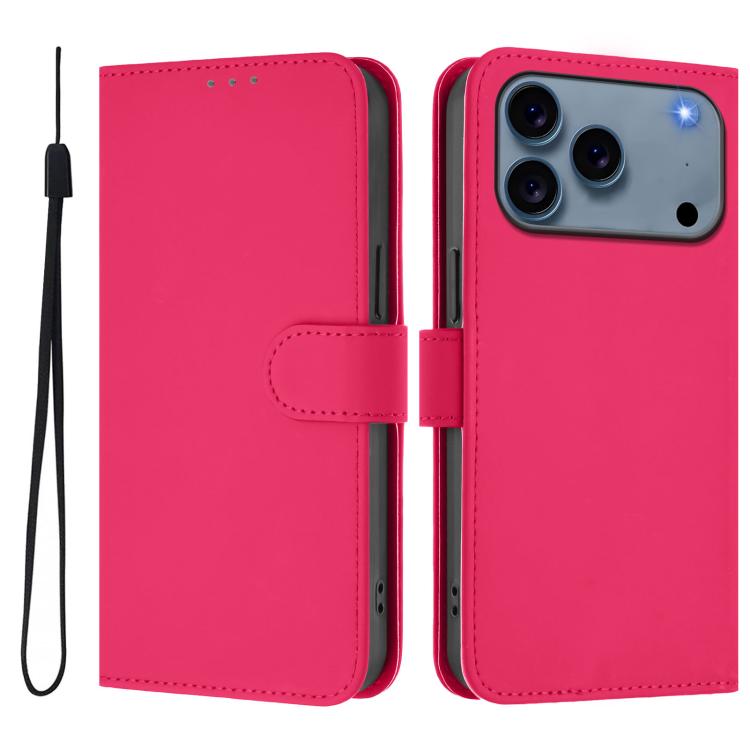 Skin Feel Solid Color Leather Phone Case with Lanyard, For iPhone 16 Pro