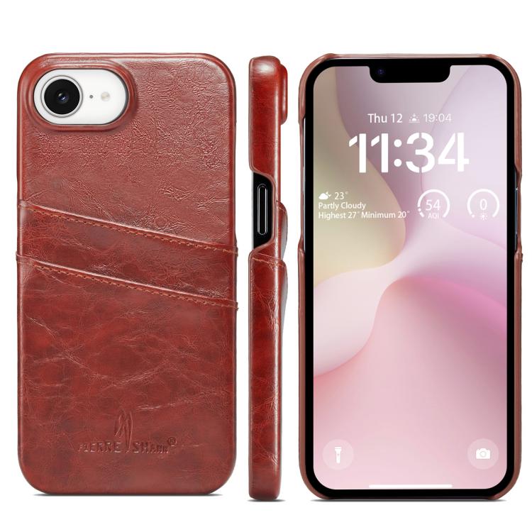 Fierre Shann Retro Oil Wax Texture Card Slots PU Leather Phone Case, For iPhone 17e / 16e, For iPhone 17 Pro Max, For iPhone 17 Pro, For iPhone 17