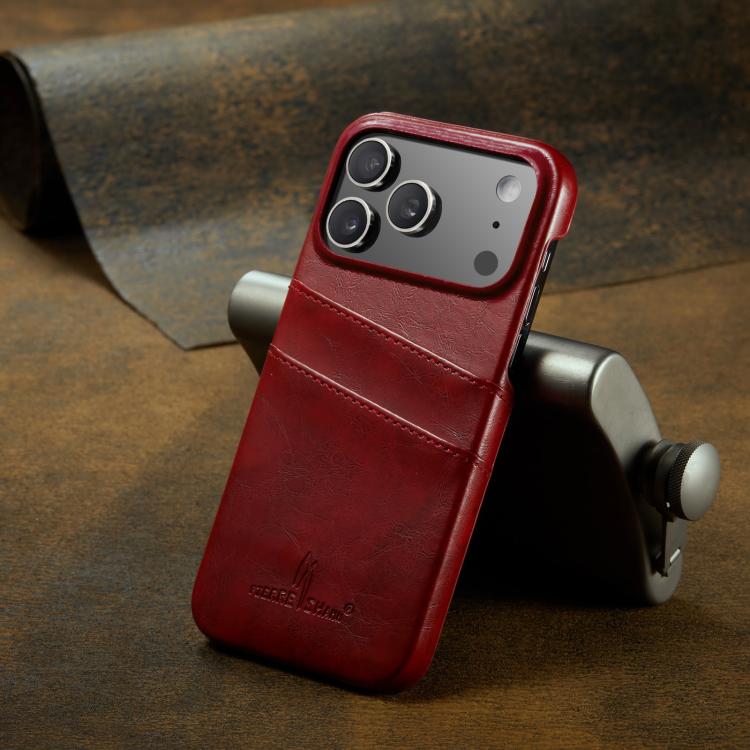 Fierre Shann Retro Oil Wax Texture Card Slots PU Leather Phone Case, For iPhone 17e / 16e, For iPhone 17 Pro Max, For iPhone 17 Pro, For iPhone 17