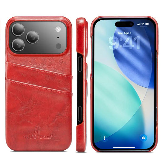 Fierre Shann Retro Oil Wax Texture Card Slots PU Leather Phone Case, For iPhone 17e / 16e, For iPhone 17 Pro Max, For iPhone 17 Pro, For iPhone 17