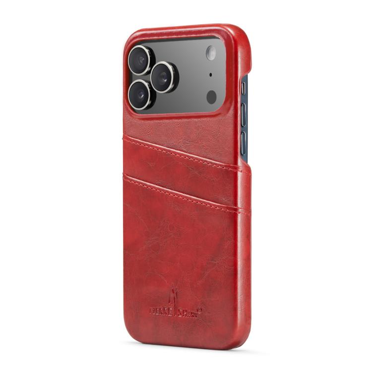 Fierre Shann Retro Oil Wax Texture Card Slots PU Leather Phone Case, For iPhone 17e / 16e, For iPhone 17 Pro Max, For iPhone 17 Pro, For iPhone 17