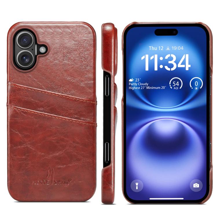 Fierre Shann Retro Oil Wax Texture Card Slots PU Leather Phone Case, For iPhone 17e / 16e, For iPhone 17 Pro Max, For iPhone 17 Pro, For iPhone 17