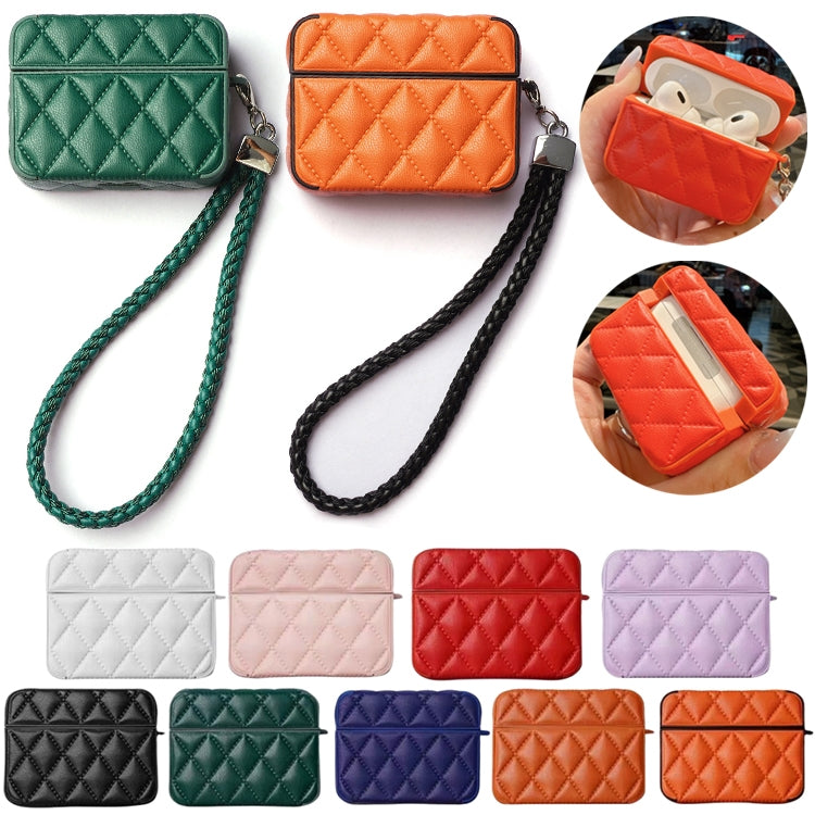 Down Coat Texture PU Earbuds Box PC Case with Lanyard, For AirPods 3, For AirPods Pro