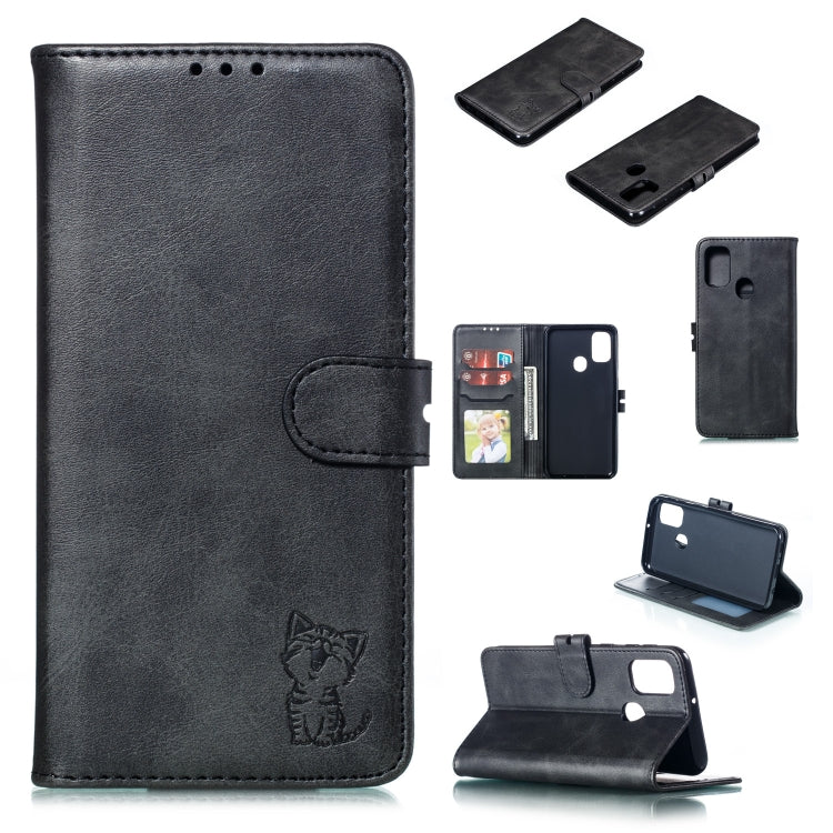 Embossed Happy Cat Pattern Horizontal Flip Leather Case with Holder & Card Slots & Wallet & Photo Frame, For Samsung Galaxy A21s, For Samsung Galaxy A71 5G, For Samsung Galaxy Note20, For Samsung Galaxy Note20 Ultra