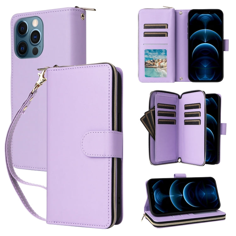 Nine-card Slots Zipper Wallet Bag Leather Phone Case, For iPhone 12 / 12 Pro, For iPhone 12 Pro Max