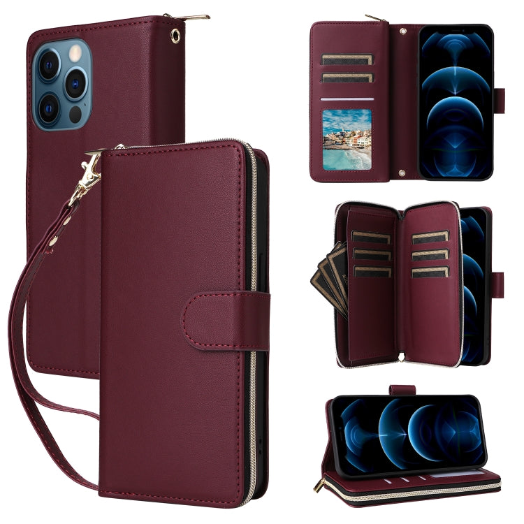 Nine-card Slots Zipper Wallet Bag Leather Phone Case, For iPhone 12 / 12 Pro, For iPhone 12 Pro Max