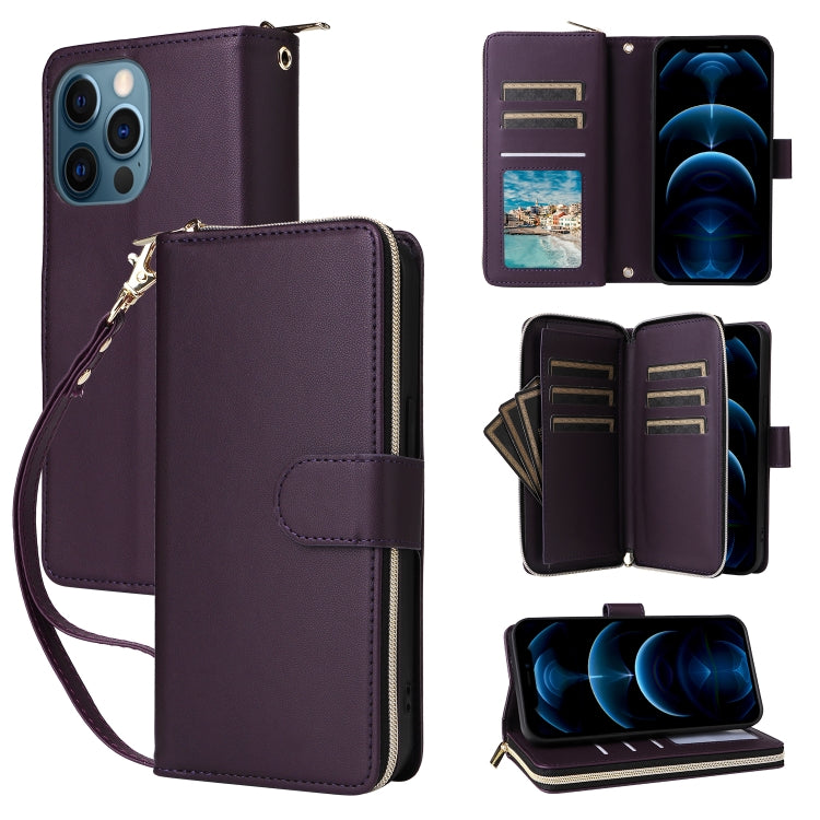 Nine-card Slots Zipper Wallet Bag Leather Phone Case, For iPhone 12 / 12 Pro, For iPhone 12 Pro Max
