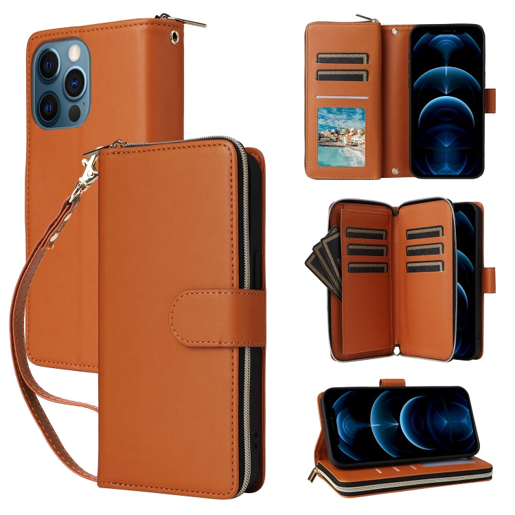 Nine-card Slots Zipper Wallet Bag Leather Phone Case, For iPhone 12 / 12 Pro, For iPhone 12 Pro Max