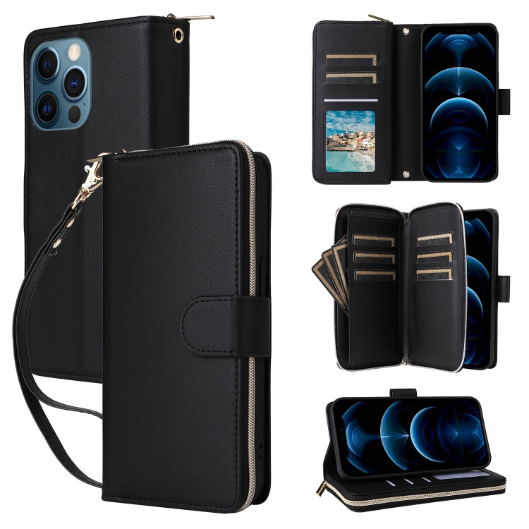 Nine-card Slots Zipper Wallet Bag Leather Phone Case, For iPhone 12 / 12 Pro, For iPhone 12 Pro Max