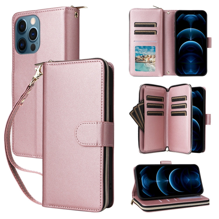Nine-card Slots Zipper Wallet Bag Leather Phone Case, For iPhone 12 / 12 Pro, For iPhone 12 Pro Max