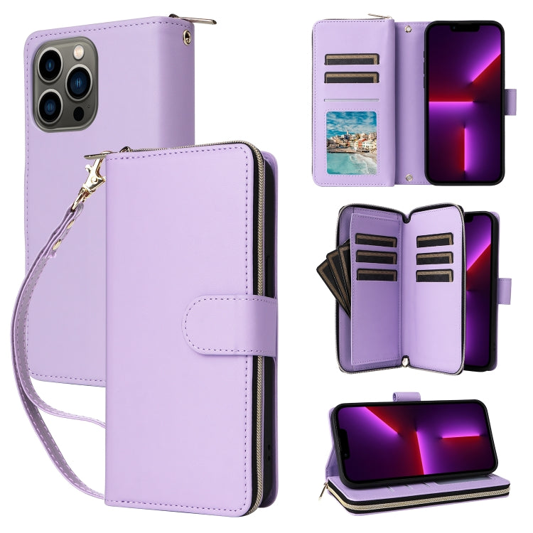 Nine-card Slots Zipper Wallet Bag Leather Phone Case, For iPhone 14 Pro Max, For iPhone 13 Pro Max, For iPhone 13 Pro