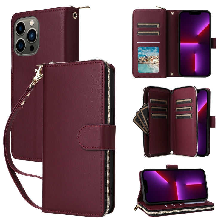 Nine-card Slots Zipper Wallet Bag Leather Phone Case, For iPhone 14 Pro Max, For iPhone 13 Pro Max, For iPhone 13 Pro