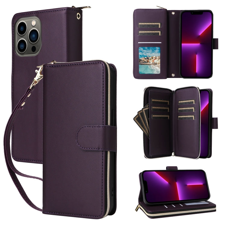 Nine-card Slots Zipper Wallet Bag Leather Phone Case, For iPhone 14 Pro Max, For iPhone 13 Pro Max, For iPhone 13 Pro