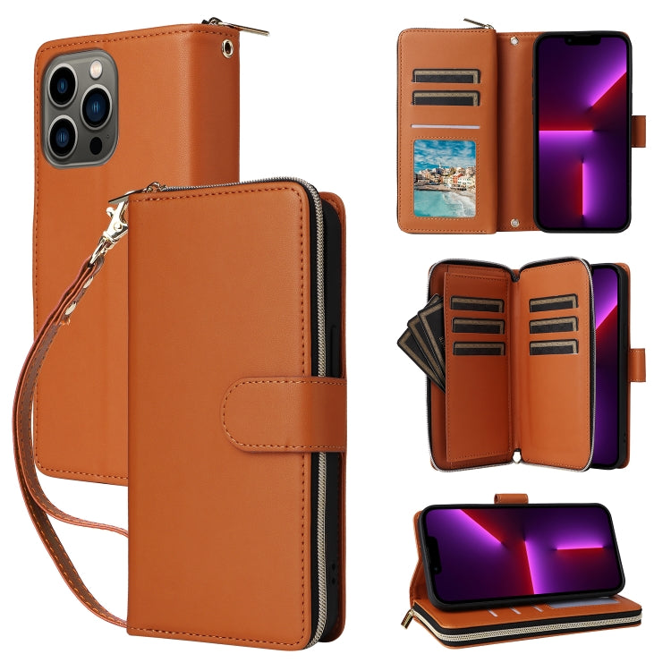 Nine-card Slots Zipper Wallet Bag Leather Phone Case, For iPhone 14 Pro Max, For iPhone 13 Pro Max, For iPhone 13 Pro