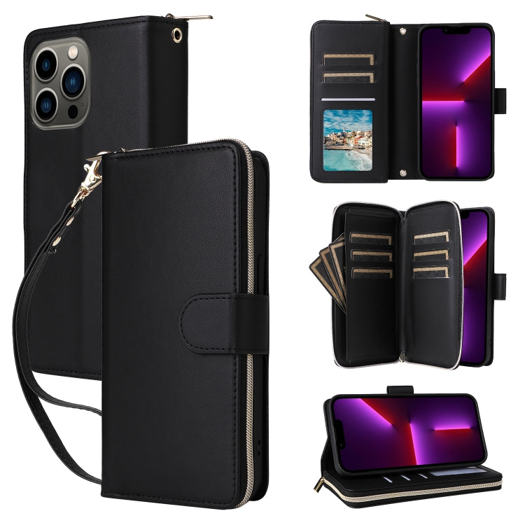 Nine-card Slots Zipper Wallet Bag Leather Phone Case, For iPhone 14 Pro Max, For iPhone 13 Pro Max, For iPhone 13 Pro
