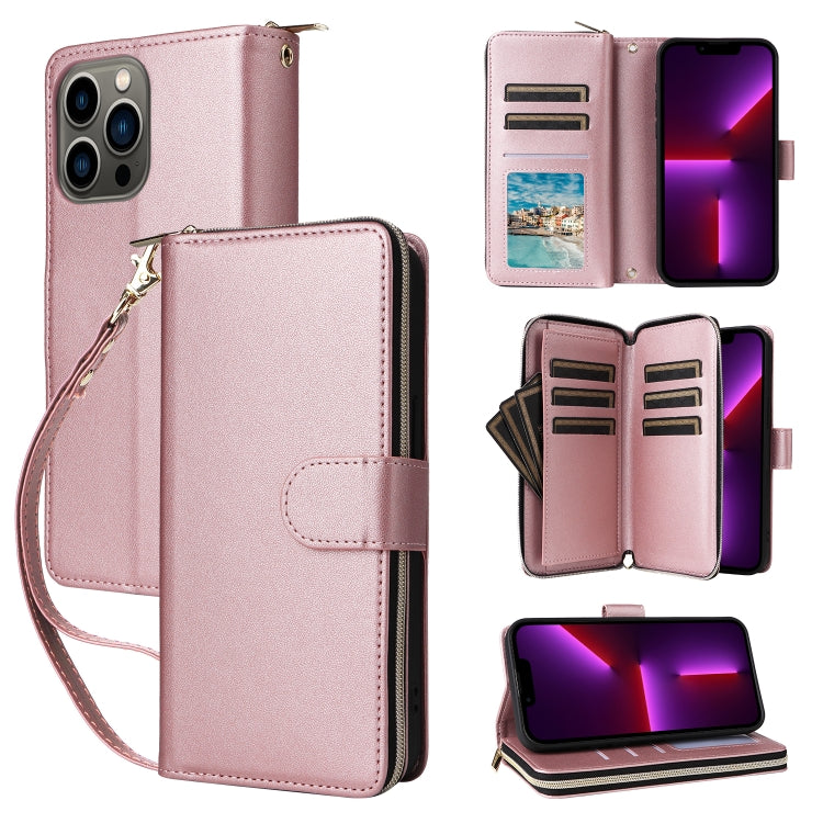 Nine-card Slots Zipper Wallet Bag Leather Phone Case, For iPhone 14 Pro Max, For iPhone 13 Pro Max, For iPhone 13 Pro