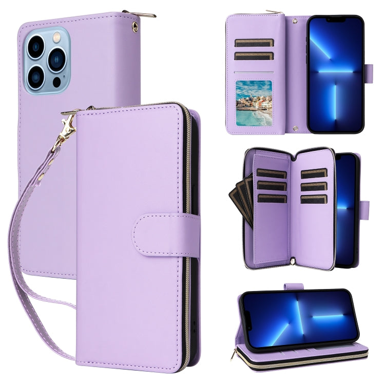Nine-card Slots Zipper Wallet Bag Leather Phone Case, For iPhone 14 Pro Max, For iPhone 13 Pro Max, For iPhone 13 Pro