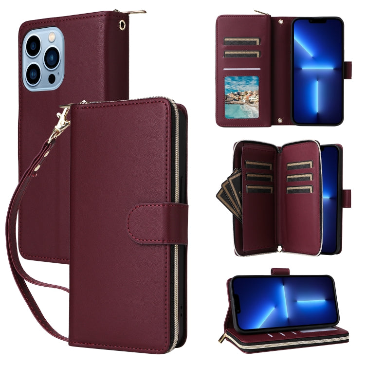 Nine-card Slots Zipper Wallet Bag Leather Phone Case, For iPhone 14 Pro Max, For iPhone 13 Pro Max, For iPhone 13 Pro