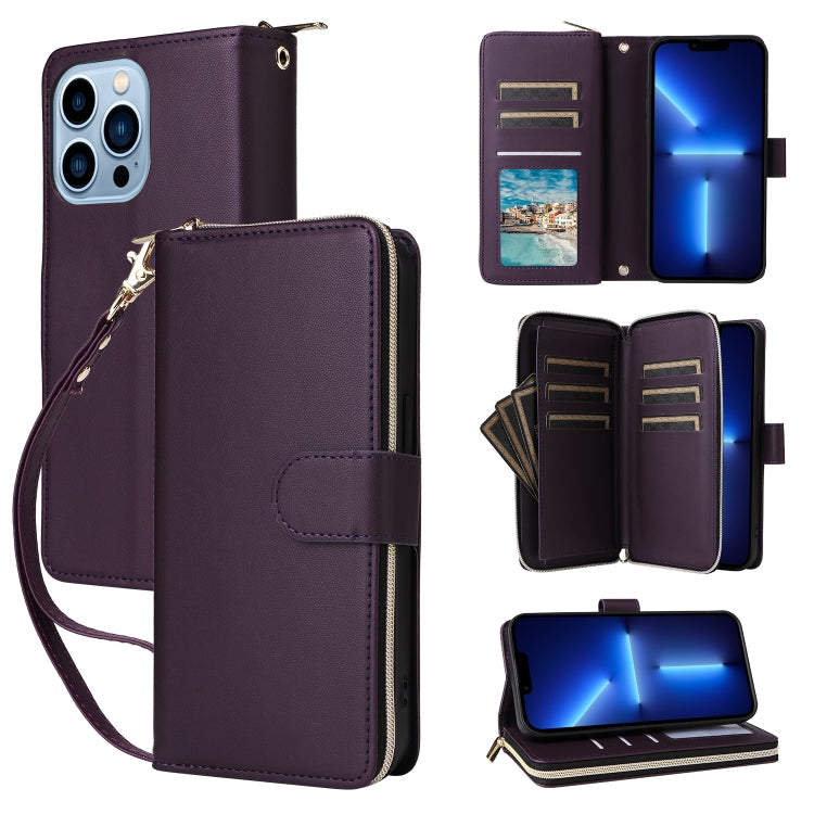Nine-card Slots Zipper Wallet Bag Leather Phone Case, For iPhone 14 Pro Max, For iPhone 13 Pro Max, For iPhone 13 Pro