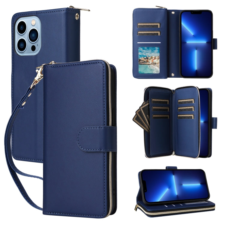 Nine-card Slots Zipper Wallet Bag Leather Phone Case, For iPhone 14 Pro Max, For iPhone 13 Pro Max, For iPhone 13 Pro
