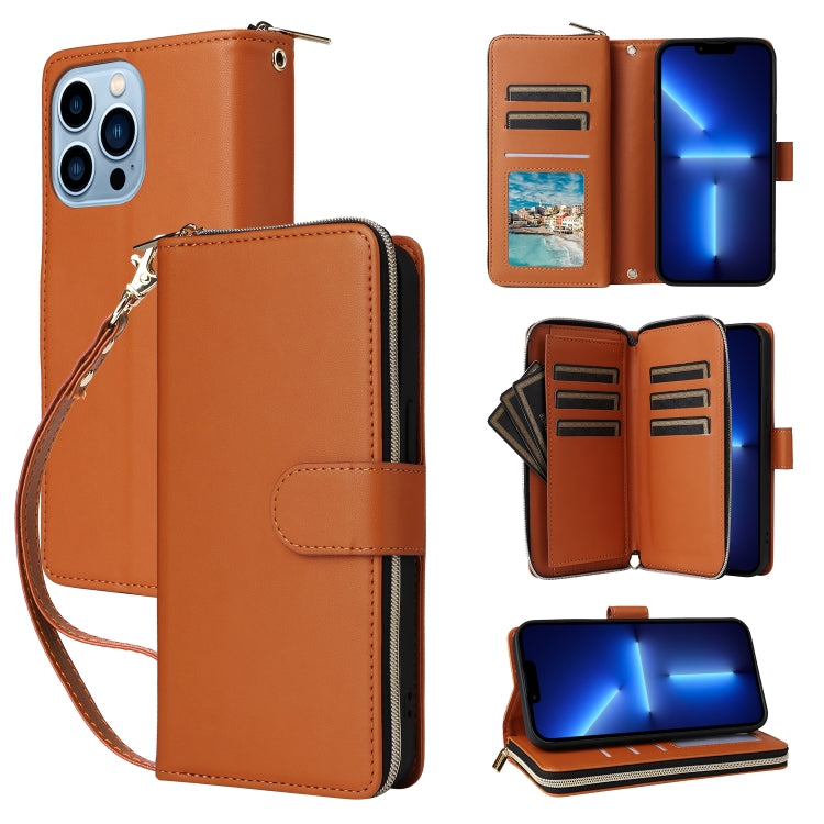 Nine-card Slots Zipper Wallet Bag Leather Phone Case, For iPhone 14 Pro Max, For iPhone 13 Pro Max, For iPhone 13 Pro