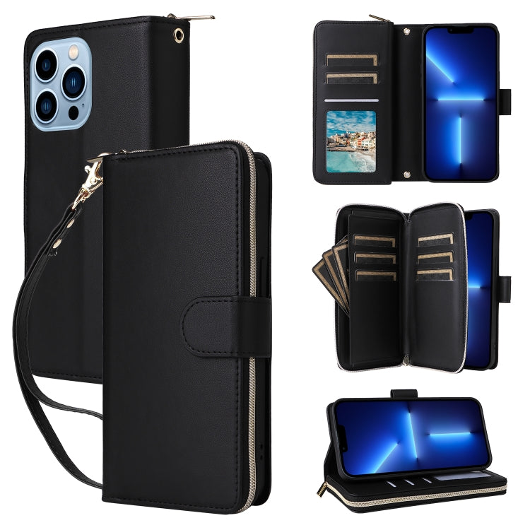 Nine-card Slots Zipper Wallet Bag Leather Phone Case, For iPhone 14 Pro Max, For iPhone 13 Pro Max, For iPhone 13 Pro