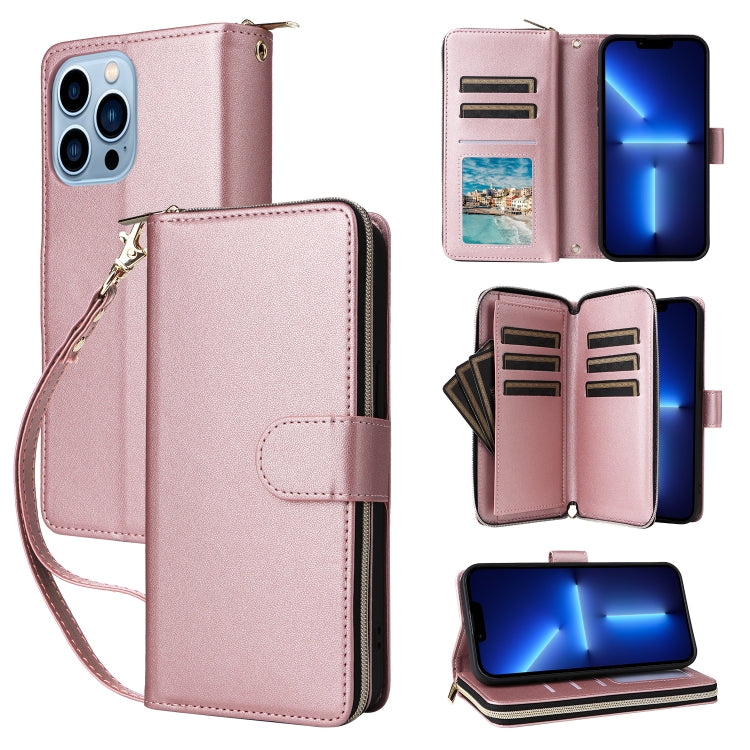 Nine-card Slots Zipper Wallet Bag Leather Phone Case, For iPhone 14 Pro Max, For iPhone 13 Pro Max, For iPhone 13 Pro