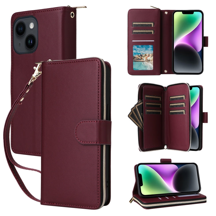 Nine-card Slots Zipper Wallet Bag Leather Phone Case, For iPhone 15, For iPhone 14 / 13, For iPhone 14 Pro