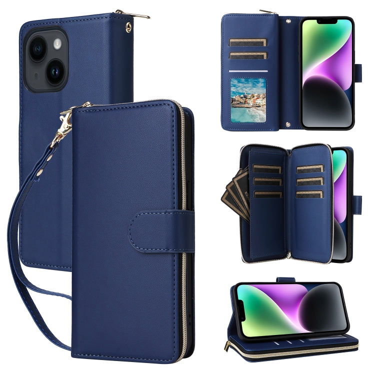 Nine-card Slots Zipper Wallet Bag Leather Phone Case, For iPhone 15, For iPhone 14 / 13, For iPhone 14 Pro