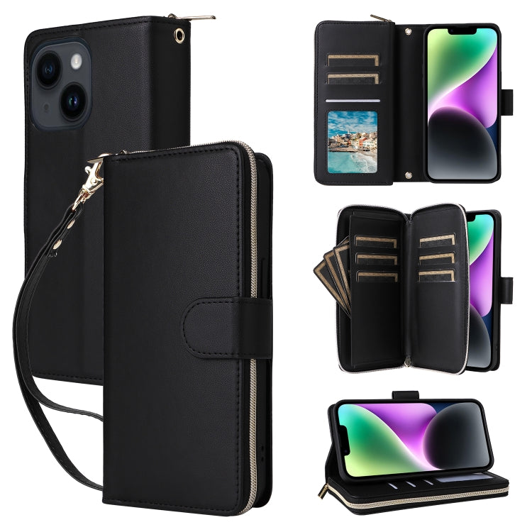 Nine-card Slots Zipper Wallet Bag Leather Phone Case, For iPhone 15, For iPhone 14 / 13, For iPhone 14 Pro