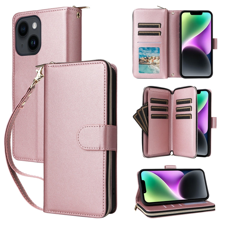 Nine-card Slots Zipper Wallet Bag Leather Phone Case, For iPhone 15, For iPhone 14 / 13, For iPhone 14 Pro