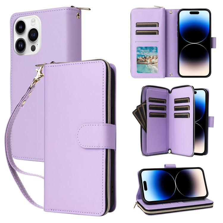Nine-card Slots Zipper Wallet Bag Leather Phone Case, For iPhone 15, For iPhone 14 / 13, For iPhone 14 Pro