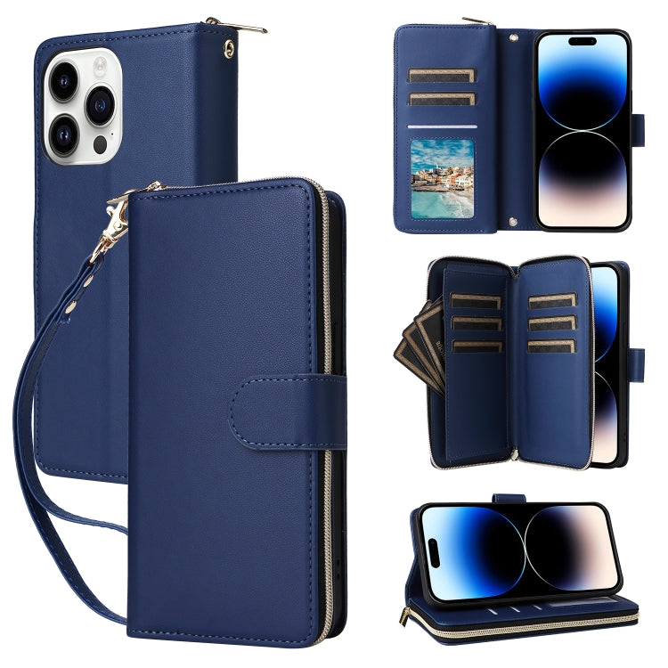 Nine-card Slots Zipper Wallet Bag Leather Phone Case, For iPhone 15, For iPhone 14 / 13, For iPhone 14 Pro