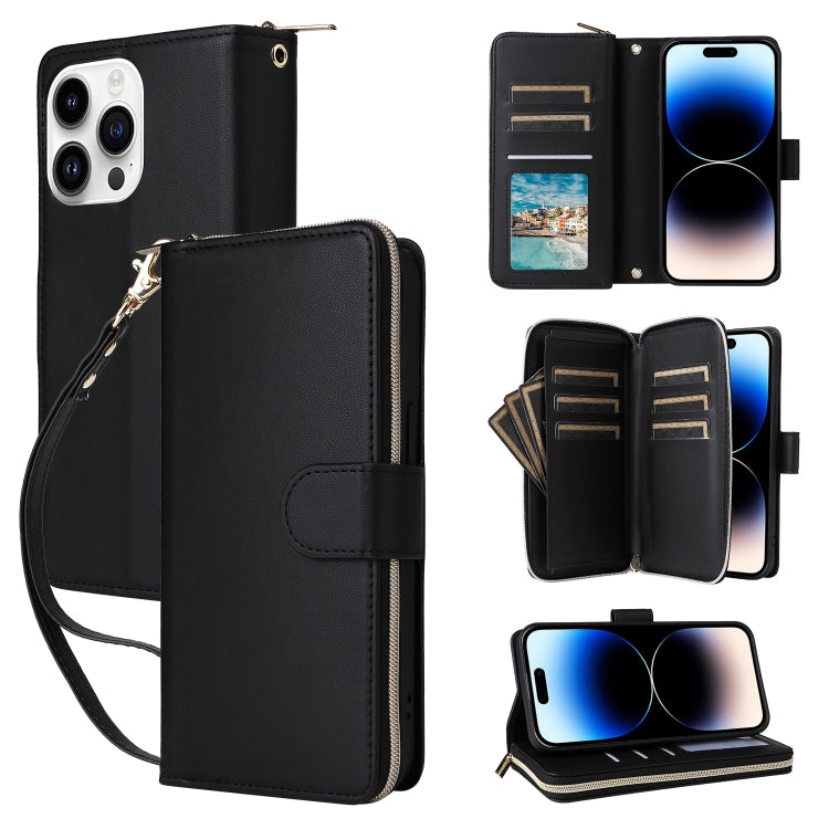 Nine-card Slots Zipper Wallet Bag Leather Phone Case, For iPhone 15, For iPhone 14 / 13, For iPhone 14 Pro