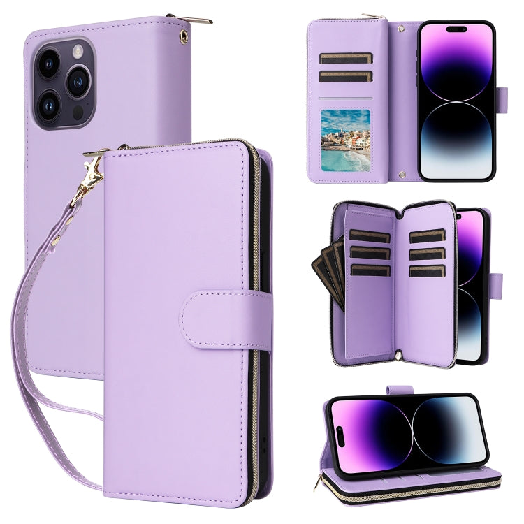 Nine-card Slots Zipper Wallet Bag Leather Phone Case, For iPhone 14 Pro Max, For iPhone 13 Pro Max, For iPhone 13 Pro