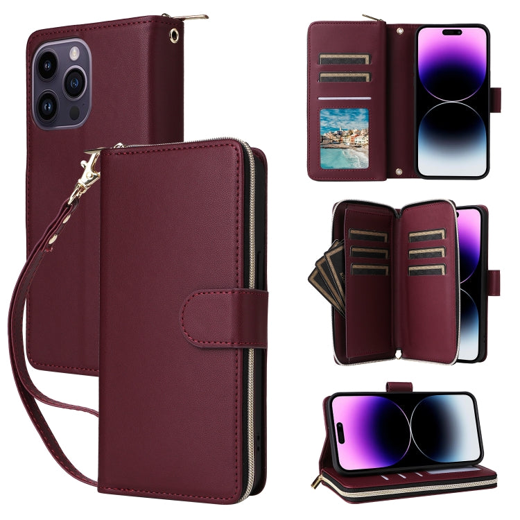 Nine-card Slots Zipper Wallet Bag Leather Phone Case, For iPhone 14 Pro Max, For iPhone 13 Pro Max, For iPhone 13 Pro