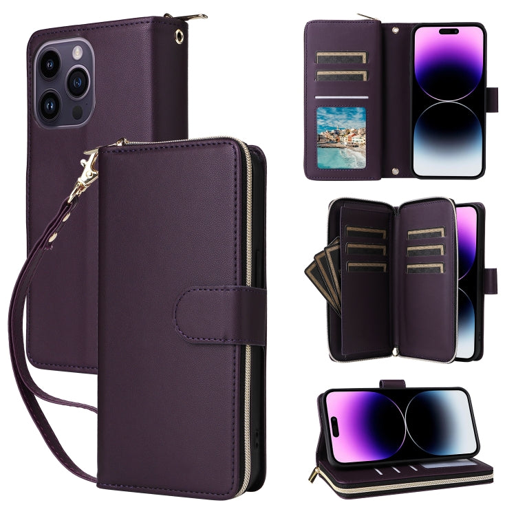Nine-card Slots Zipper Wallet Bag Leather Phone Case, For iPhone 14 Pro Max, For iPhone 13 Pro Max, For iPhone 13 Pro