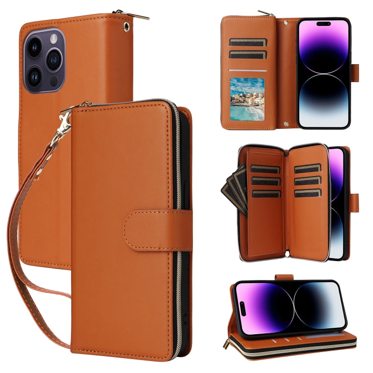 Nine-card Slots Zipper Wallet Bag Leather Phone Case, For iPhone 14 Pro Max, For iPhone 13 Pro Max, For iPhone 13 Pro