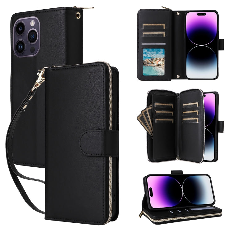 Nine-card Slots Zipper Wallet Bag Leather Phone Case, For iPhone 14 Pro Max, For iPhone 13 Pro Max, For iPhone 13 Pro
