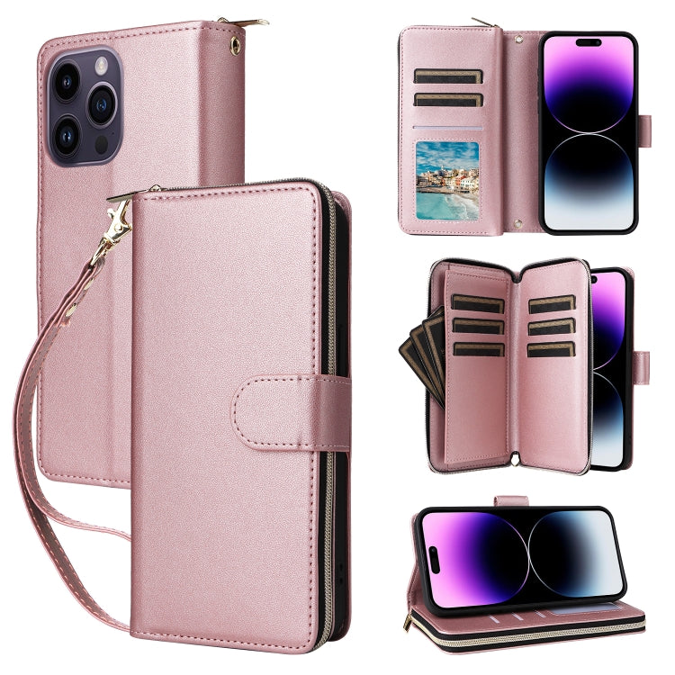 Nine-card Slots Zipper Wallet Bag Leather Phone Case, For iPhone 14 Pro Max, For iPhone 13 Pro Max, For iPhone 13 Pro