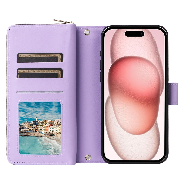 Nine-card Slots Zipper Wallet Bag Leather Phone Case, For iPhone 15, For iPhone 14 / 13, For iPhone 14 Pro